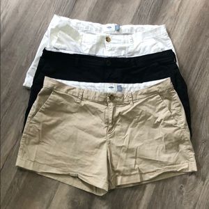 Black, Shite and Khaki shorts
